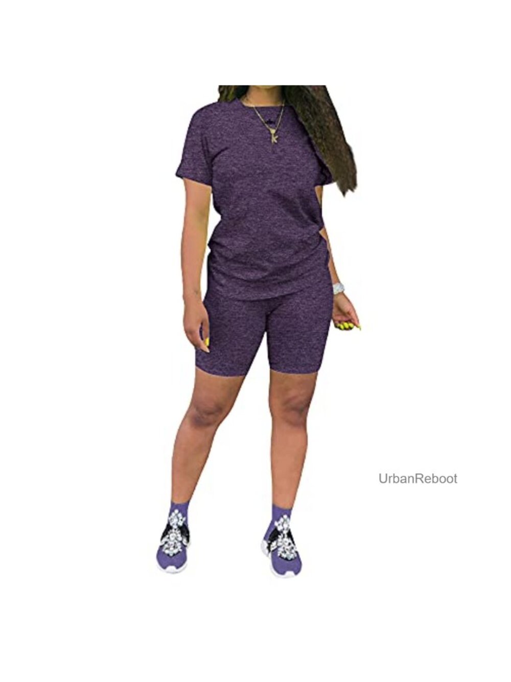 Women's 2 Piece Cotton Lounge Set Short Sleeve Top & Pants Athletic Tracksuit